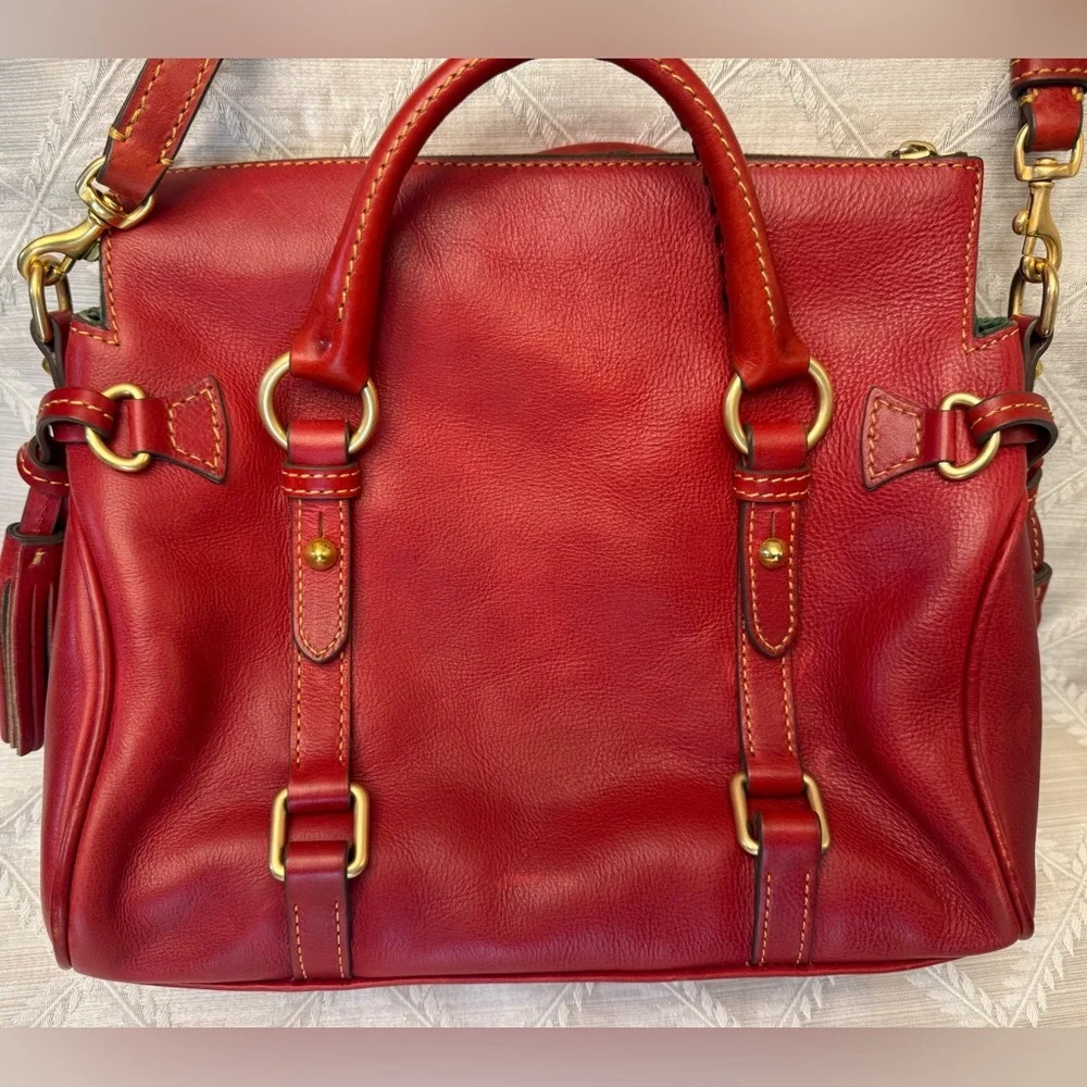 Dooney & Bourke Red Leather Women's Florentine Satchel Small Bag - Picture 3 of 11